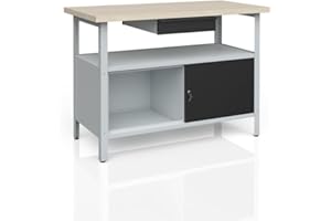 SERINA Banco da lavoro per officina con armadio per attrezzi, cassetto e pannello forato