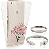 EGO® Double Touch Case + GRATIS Ladekabel Armband für Huawei P9 Lite 360 ° Motiv 1 Baum Grad komplette TPU Silikon Hülle vorne hinten Beidseitiger Schutz Full Handy Tasche transparent Front Back doppelseitig