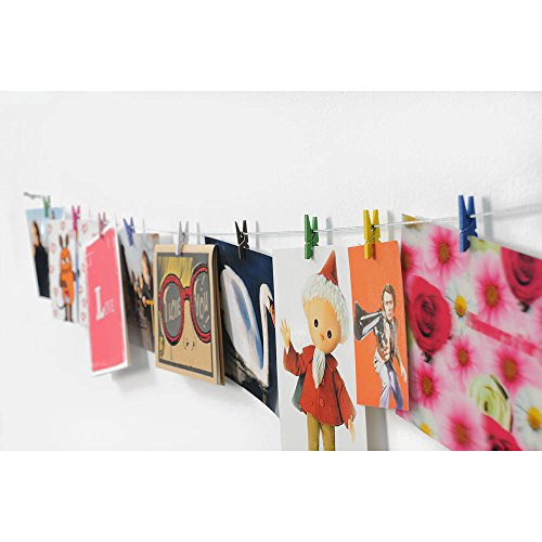 HAB & GUT (MC402) Fotoleine aus Stahl 120 cm mit 10 farbigen Mini-Holzklammern - 6