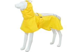 MAMORE Waterproof Dog Raincoat, Lightweight Rain Jacket with Reflective Strip, Adjustable Pet Clothes with Harness Hole for Dogs (Yellow&White, M)