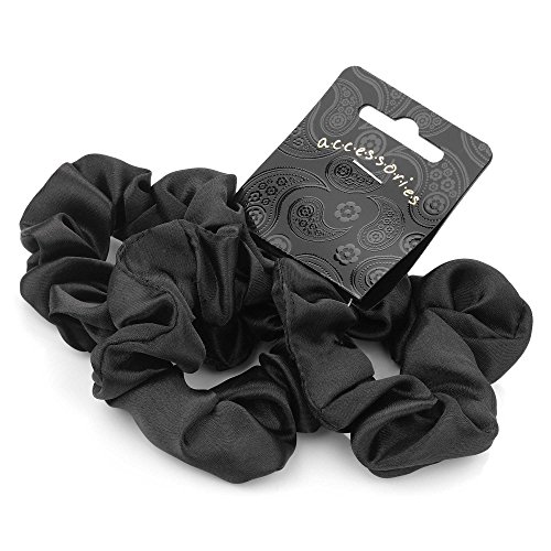 GIZZY® Ladies Girls Set of 3 Satin Hair Scrunchies in Shades of Black.