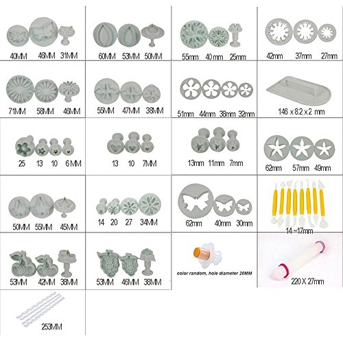 ilauke 69tlg. DIY Ausstecher Ausstechform Modellierwerkzeug Stempel Glätter Fondant Marzipan Tortendeko & Klein Marzipan-Messer Kuchen Cutter mit Kuchen Entkerner (69 teilig) - 7