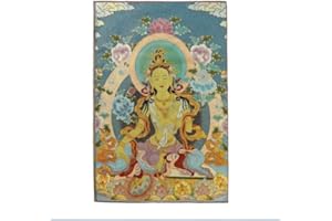 Legou Thangka tibétain en soie avec bouddhisme - Tara vert - À suspendre au mur - Décoration de la maison - Tapisserie de méditation