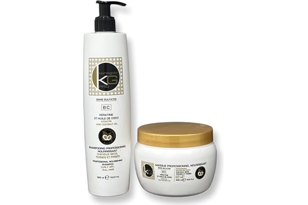 KERAGOLD PRO – Pack Duo Gamme BC – Shampoing 500ml + Masque 500ml – Kératine & Huile de Coco – Nutrition, Réparation & Douceur – Sans Sulfates