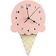 Oewnvmd Nordic INS Style Ice Cream Sharped Wall Hanging Clock, Cartoon Silent, Non-Ticking Battery Powered for Children Bedroom