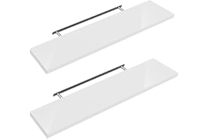 Shelfinity Set of 2 White Floating Shelves for Wall | 80cm High Gloss Modern Wall Shelves | for Bedroom Living Room Bathroom Kitchen Office | Floating Shelf Unit Ideal for Display & Storage