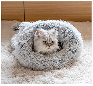 BODISEINT Cat Sleeping Bag Self-Warming Cat Bed Kitty Sack Winter Cozy Improved Sleep Small Dog Bed Mini Dachshund Chihuahua Cuddle Cave Snuggly Bed for Home & Travel (S, Gradient Gray)