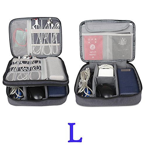 BUBM 3 Stücke Mehrfachfunktion Kabelorganiser Tasche Reisetasche mit Doppelschichten für Elektronische Zubehöre wie Netzteil, Maus und USB Stricks, Schwarz - 7