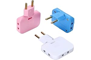 2-Pin Plug Adapter, Dual Socket Splitter, Rotating Swivel Design, Multicolour, (Pack of 1)