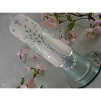 Taufkerze verziert Lebensbaum mint silber individuell Taufkerzen Junge Mädchen 250/70 mm mit Namenskette