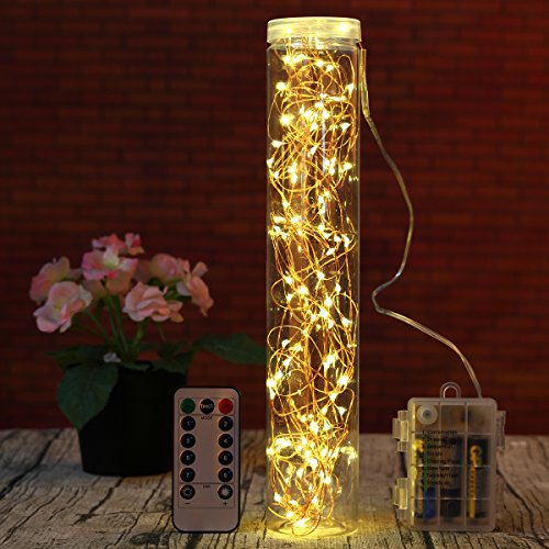 Innotree Lichterkette, 10M 100er Micro-LEDs Warm-weiß mit Timer Dimmbar über Fernbedienung Wasserfeste Batteriebetriebene sternenklare Stimmungs-Beleuchtung für Schlafzimmer Außen-Dekoration - 5