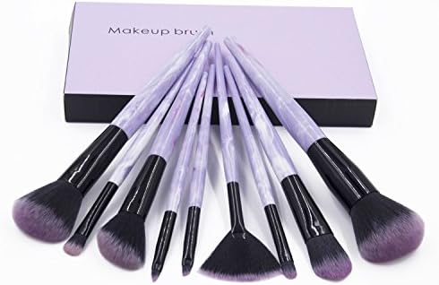 Lospu HY Makeup Brushes, 9 Pieces Professional Eye Makeup Cosmetics Brush Set, Eyeliner, Eye Shadow, Eye Brow, Foundation, Powder Liquid Cream Blending Brush, Premium Purple Marble Handles