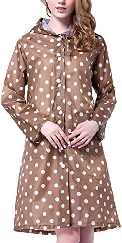Women's Long Sleeve Dot Waterproof Raincoat Fashion Portable Foldable Rainwear Rain Jacket outdoor