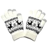 Gants d'Écran Tactile Femmes Hommes, Cebbay Pas cher Gants d'Hiver Mitaines Chaudes Modèle De Jacquard Chaudes Tricotant Des Mitaines(blanc 1)