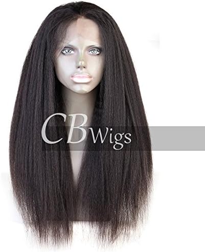 Cbwigs Glueless Brazilian Remy Kinky Straight 360 Lace Frontal Wig Unprocessed Human Hair Italian Yaki 360 Lace Wigs Natural Pre-plucked Hairline with Baby Hair for African American Women Natural Color (12 inch 180% density, #1B)