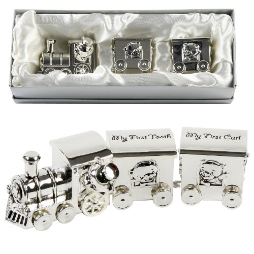 Silverplated First Tooth and Curl Set Train with 2 Carriages
