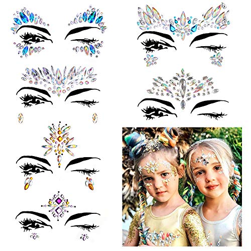 6Pcs Carnaval Pegatina Facial Cristales Adhesivo Tatuaje Festival Música, Fiesta Mujere, Chica, Niña