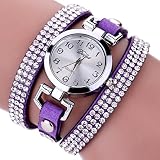 LSAltd Damen Art und Weisediamant-Verpackung Um Uhr Lederoid Quarz Armbanduhr (Lila 2)