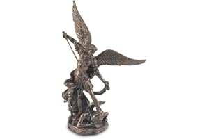 CAPRILO. Figura Decorativa Mitológica de Resina Bronce Arcángel San Miguel sobre Demonio . Adornos y Esculturas. Mitología. Decoración Hogar Clásica. Regalos Originales. 7 x 3,50 x 11 cm.