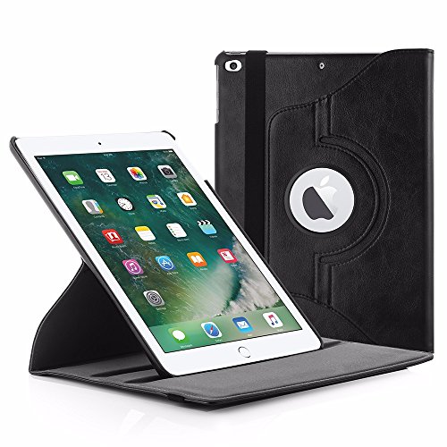 EasyAcc 360 Grad Drehung Schutzhülle für iPad 9.7 2017 Flip Case Book Cover Hüllen Ledertasche lederhülle mit Standfunktion / Auto Sleep - PU Leder, Schwarz, Protector (Schawz - 360 Grad Drehung)