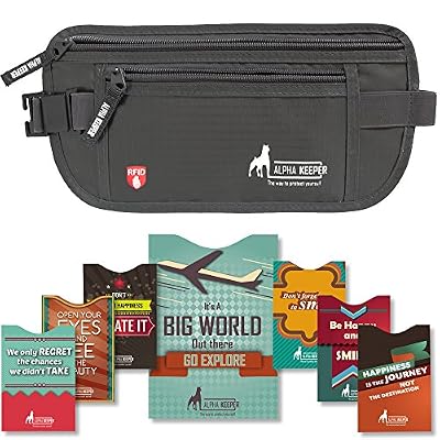 Alpha Keeper Ceinture portefeuille pour voyage avec pochettes protectrices RFID pour 1x passeport et 6x cartes de crédit