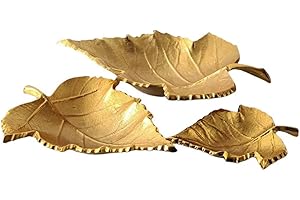 your castle Juego de 3 cuencos decorativos apilables, diseño de hoja amarilla-dorada, de 30 x 25 x 5 cm a 17 x 12 x 3 cm