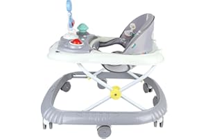 HUOLE Trotteur Bébé 5 en 1, Trotteur pour Bébé Pliable,avec 4 Hauteur Réglable, Lumières, Musique, Plateau d’Activités Amovible, Charge 12KG, pour 6+ Mois-67 * 72 * 92cm- Gris (B)