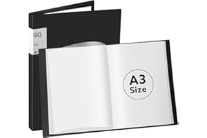 THBOXES A3 Display Book Folder, 40 Pocket Presentation Portfolio Folder with Clear Plastic Sleeve for Painting Artwork Portfolio (Black)