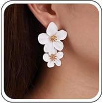 Orecchini Floreali Grandi A Goccia - Fiore Rosa In Acrilico E Resina, Pendenti Boho Per Donna