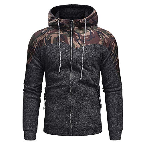 Preisvergleich Produktbild JUSTSELL Langarmshirts Mäntel Herren Herbst Winter,Männer Camouflage Patch Kapuzenpullove Reißverschluss Coat Hoher Kragen Outwear Kordelzug Pullover Casual Mantel Parka