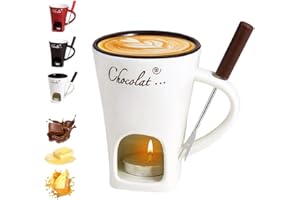 AUKOJOY Schokoladenfondue Tasse mit Gabeln, Schokoladenschmelz becher, Keramik-Butterwärmer-Topf-Set, Käseschmelzbecher, Fondue mit Teelicht erhitzt, Wärmebecher für Süßigkeiten-Snack-Karamell-Party (C)
