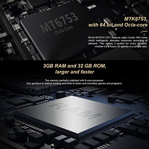 Smartphone Dual SIM, DOOGEE T3 Android 6.0 Doppio Schermo Cellulari con 5MP + 13 MP Fotocamera Digitale - WCDMA 3G 4G / LTE FDD 3200 mAh Telefono - 3GB di RAM + 32GB ROM - Nero