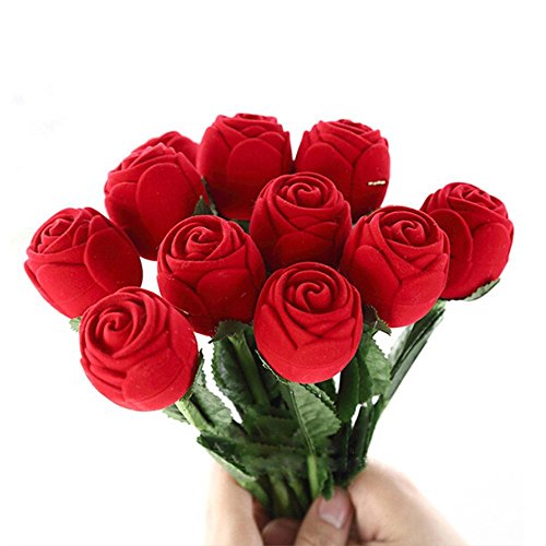 Veewon 1pcs Neuheit-rote Rosen-Blume Samt Ringe Schmuckschatulle Valentinstag Geschenkbox Hochzeit Gehäuse - 5