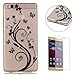 Produktbild CaseHome Silicone Gel HUAWEI P9 Lite Hülle(Mit Frei HD Displayschutzfolie) Transparent Weiche Silikon Schutzhülle,Weicher Flexibel Klar Gel Silikon TPU Hülle Superdünn Stoßfest Tasche Telefon-Kasten Schutz Tasche Schutzhülle Durchsichtig Handyhülle Silikon Case Schale für HUAWEI P9 Lite with Unique Black Pattern Design-Butterfly Floral Leaf