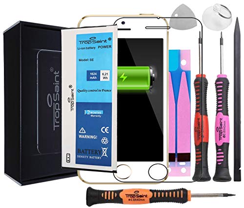 Trop Saint® Batteria Interna per iPhone SE (1624mAh, 3.82V) - Ricambio Compatibile Completo di Alta Qualita con Adesivi, Attrezzi e Pellicola Protettiva