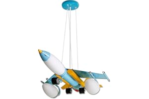 VR VETRINEINRETE Vetrineinrete® Lampadario a sospensione a forma di aereo da caccia colorato con ruote 5 lampadine E14 max 60w per la cameretta dei bambini Z45