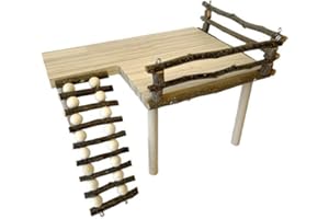 Hapihom Wooden Hamster Playground Platform,Natural Wooden Platform Stand Shelf For Small Pets Double Floor Cage Accessories For Climbing Playing Horizontal climbing