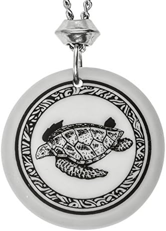 Handmade Sea Turtle Totem Round Shaped Porcelain Pendant ~ 18+4 inch extender Chain