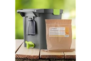 Wiggly Wigglers 14 Litre Bokashi Bin Indoor Composter Bucket Starter Kit Composting Bins With Odourless Air-tight Lid & Bokashi Bran (1 Grey Compost Bin With 1 Kg Bokashi Bran)