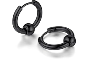 FOCALOOK Punk Hoop Earrings for Men Women, Stainless Steel/Gold/Black Plated Spike Hinged Huggies Hoops Fashion Earring(With Gift Packaging)