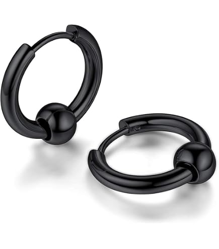 Set 5 Paia Orecchini Cerchio In Acciaio Chirurgico Nero | 8-16 Mm Per Donna E Uomo | Lucidi E Comodi | Idea Regalo