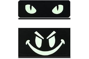 ZCKETO 2 Pièces Des Réfléchissant Drôles Yeux De Chat & Patch Visage Souriant IR Infrarouge Sécurité Drôle Badge Moral Tactique Coussin D'Uniforme Militaire Badge pour Sac À Dos Vêtements Veste Gilet