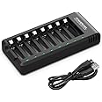 POWEROWL AA AAA Caricabatterie per Pile Ricaricabili 8 Slot Indipendente Ni-MH Ni-CD Ricaricabili Caricabatterie con Indicato
