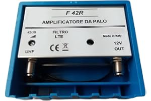 Vsnetwork Amplificatore Antenna TV da Palo con Filtro Lte/5G, Guadagno Massimo 42Db Regolabile, Amplificatore Antenna TV 1 Ingresso Uhf, Amplificatore
