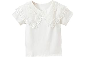 aromm Blusa Manga Corta para Niña Pequeños Tops de Algodón Uniforme Escolar Camisa Encaje Bordado Cuello de Muñeca