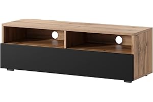Selsey REDNAW - Mueble TV con cajón - Roble Wotan/Negro Brillo - 100 cm