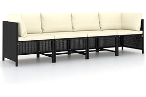 vidaXL Sofá de Jardín de 4 Plazas con Cojines Patio Terraza Balcón Salón Sala de Estar Exterior Muebles Mobiliario Almohada Ratán Sintético Negro