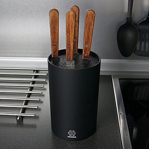 Premium Universal Messerblock Borsten-Einsatz + gratis Messerschärfer für sofort scharfe Messer | min. 6-8 Messer (Höhe 18cm / Ø 11cm) | geruchsfrei und spülmaschinenfest zur einfachen Reinigung | optimale Aufbewahrung durch spezielle Sternborsten - 6
