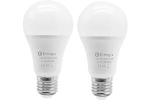 Etrogo Żarówka z czujnikiem ruchu i zmierzchu E27 LED 12Watt 1100m do garażu ganki szyny piwnice (zestaw 2 sztuk,6000K Zimno białe)