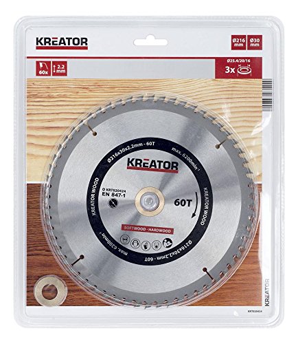 KRT020424 HSS Kreissägeblatt Holzsägeblatt Ø216 x 30 x 2,2mm 60 Zähne für Holz + 3 Reduzierringe - 2